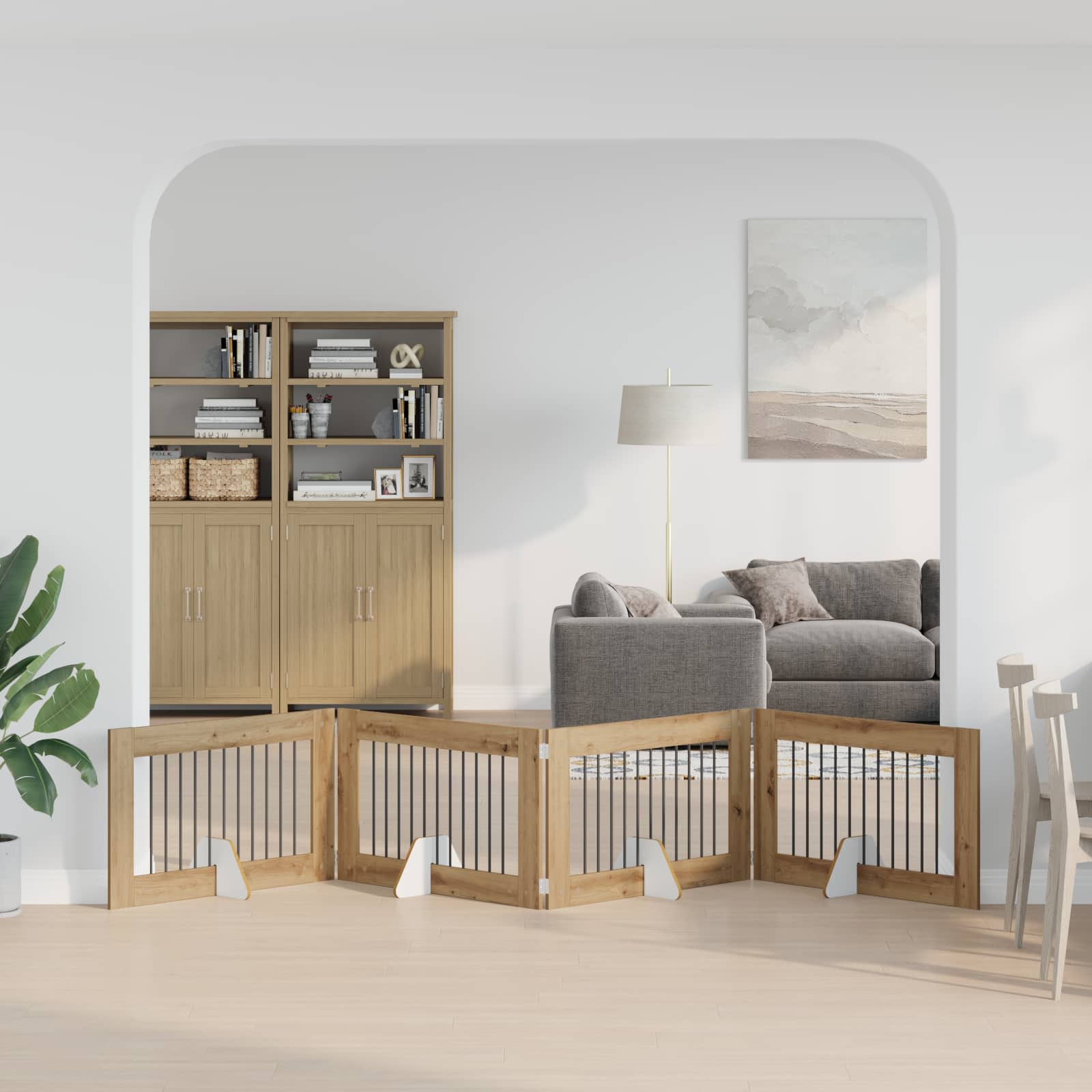 Opvouwbaar hondenhek met standaards 4 pcs Artisanaal eiken is nu te koop bij PeponiXL, paradijselijk wonen!
