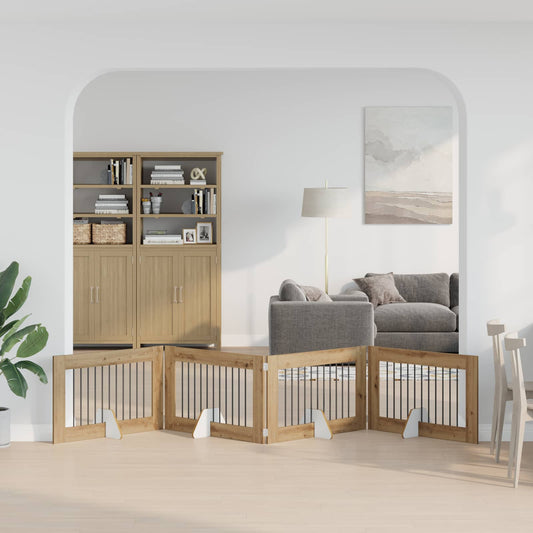 Opvouwbaar hondenhek met standaards 4 pcs Artisanaal eiken is nu te koop bij PeponiXL, paradijselijk wonen!