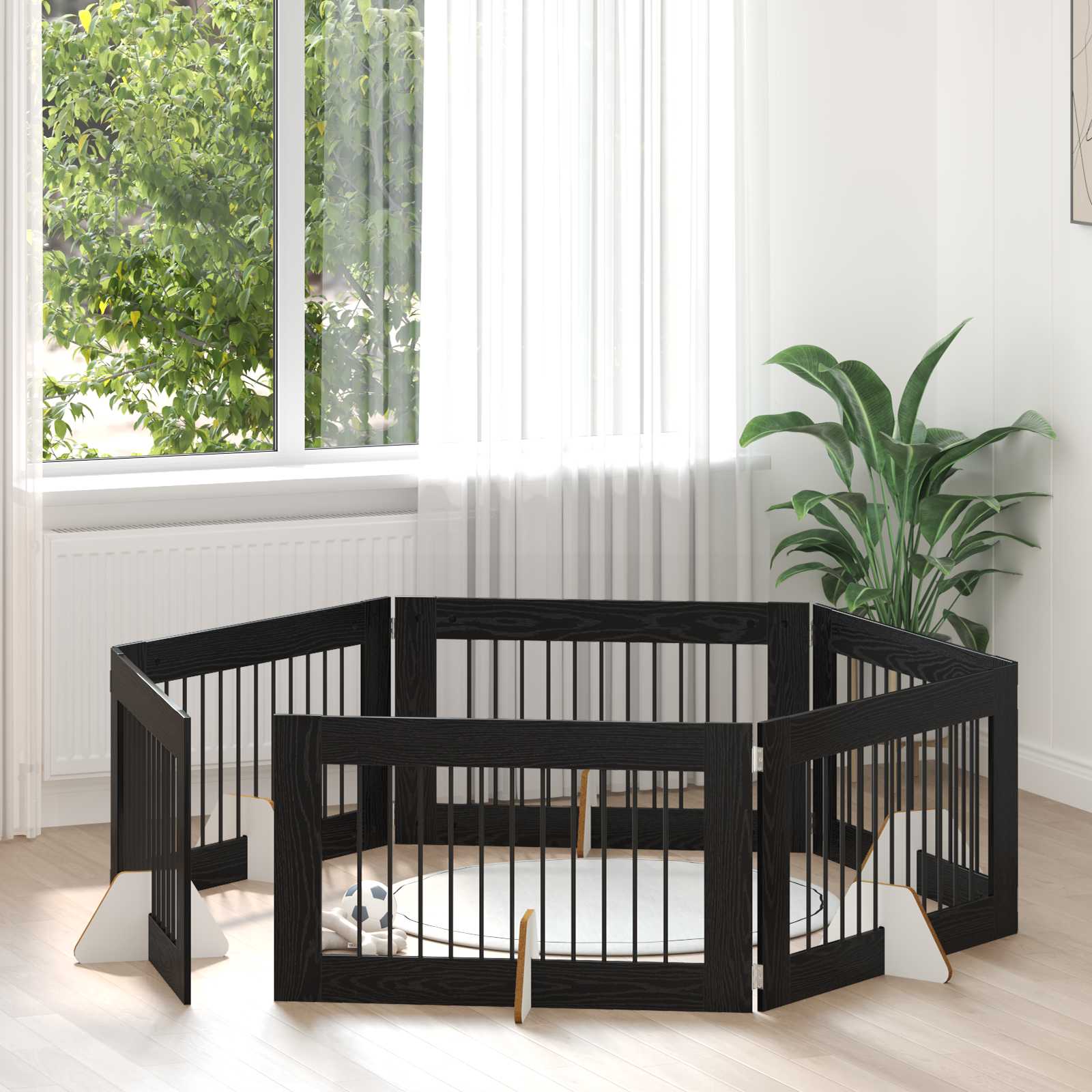 Hondenhekje met standaards 6 pcs Zwart eiken 100 x 60 cm is nu te koop bij PeponiXL, paradijselijk wonen!