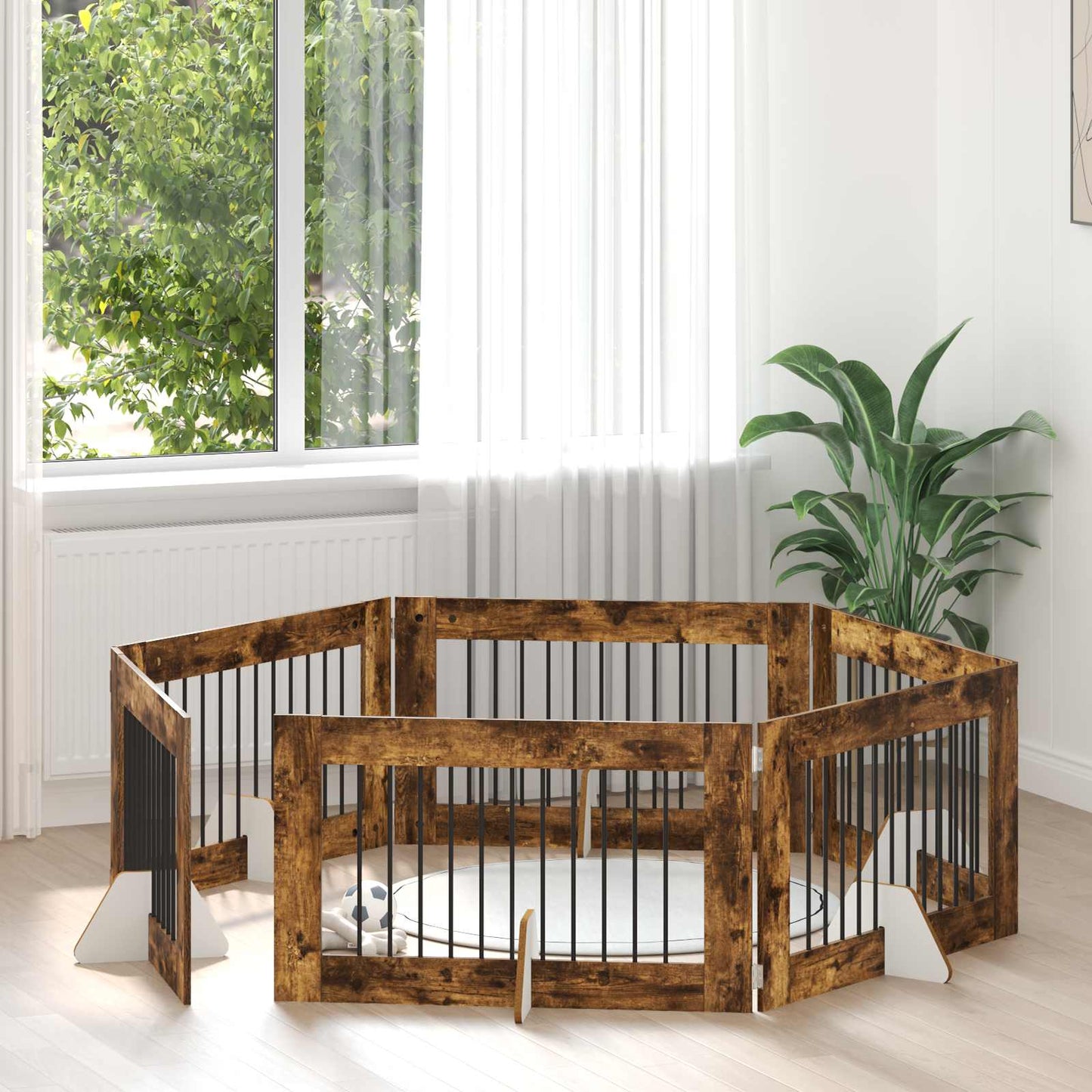 Hondenhekje met standaards 6 pcs Gerookt eiken 100 x 60 cm is nu te koop bij PeponiXL, paradijselijk wonen!