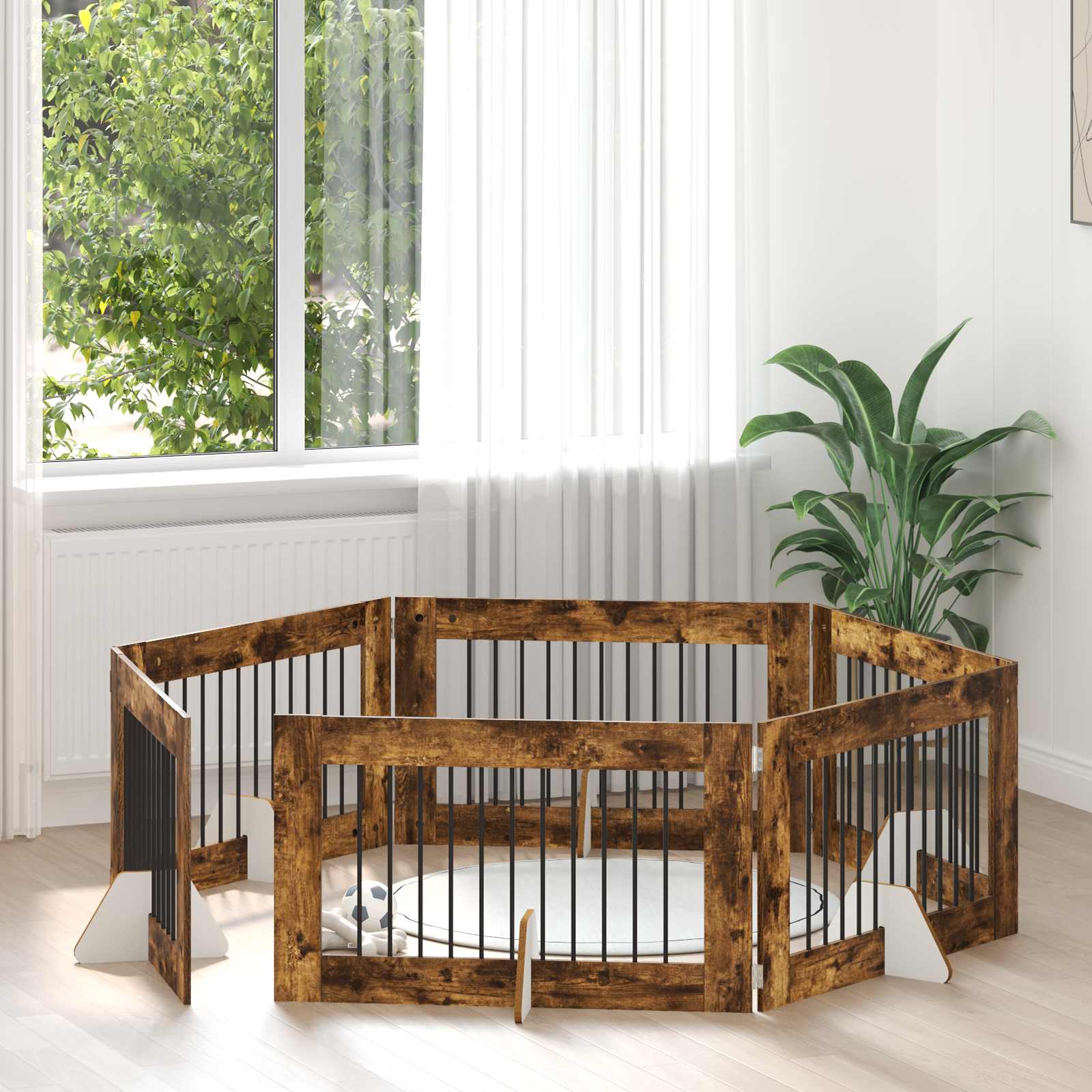Hondenhekje met standaards 6 pcs Gerookt eiken 100 x 60 cm is nu te koop bij PeponiXL, paradijselijk wonen!