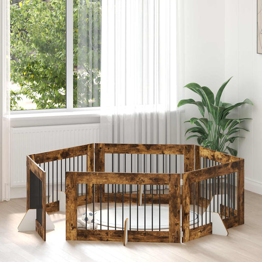 Hondenhekje met standaards 6 pcs Gerookt eiken 100 x 60 cm is nu te koop bij PeponiXL, paradijselijk wonen!