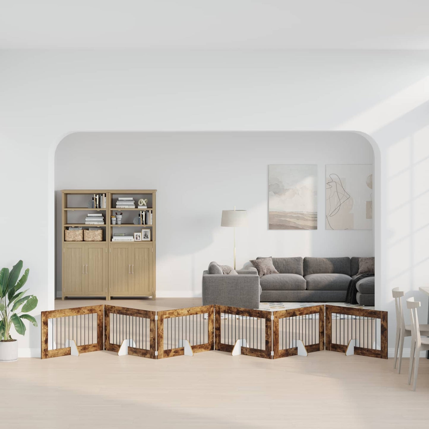 Hondenhekje met standaards 6 pcs Gerookt eiken 100 x 60 cm is nu te koop bij PeponiXL, paradijselijk wonen!