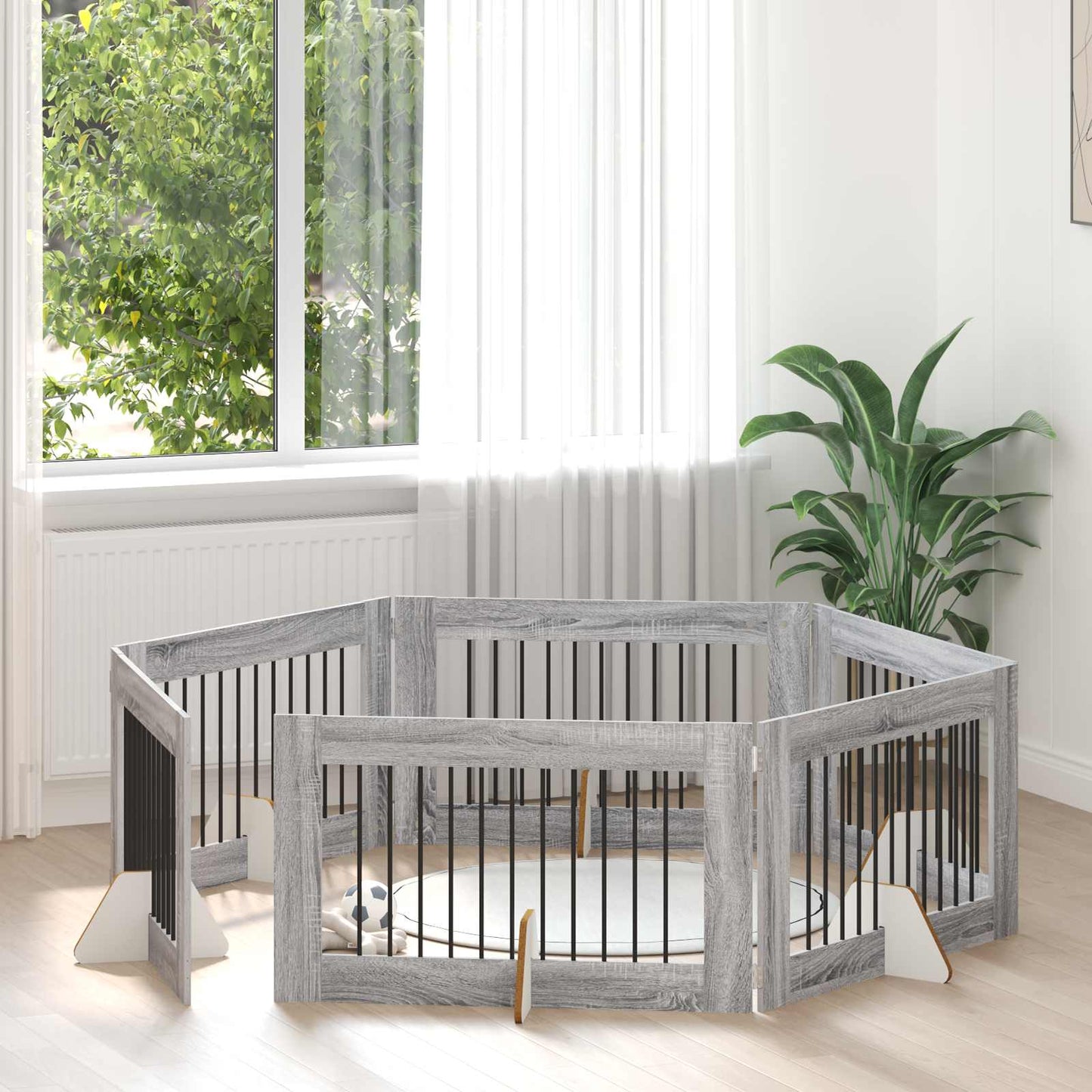 Hondenhekje met standaards 6 pcs Grijs sonoma 100 x 60 cm is nu te koop bij PeponiXL, paradijselijk wonen!