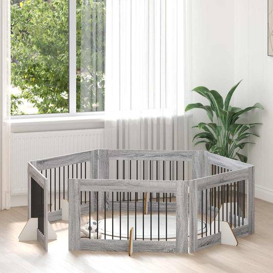 Hondenhekje met standaards 6 pcs Grijs sonoma 100 x 60 cm is nu te koop bij PeponiXL, paradijselijk wonen!