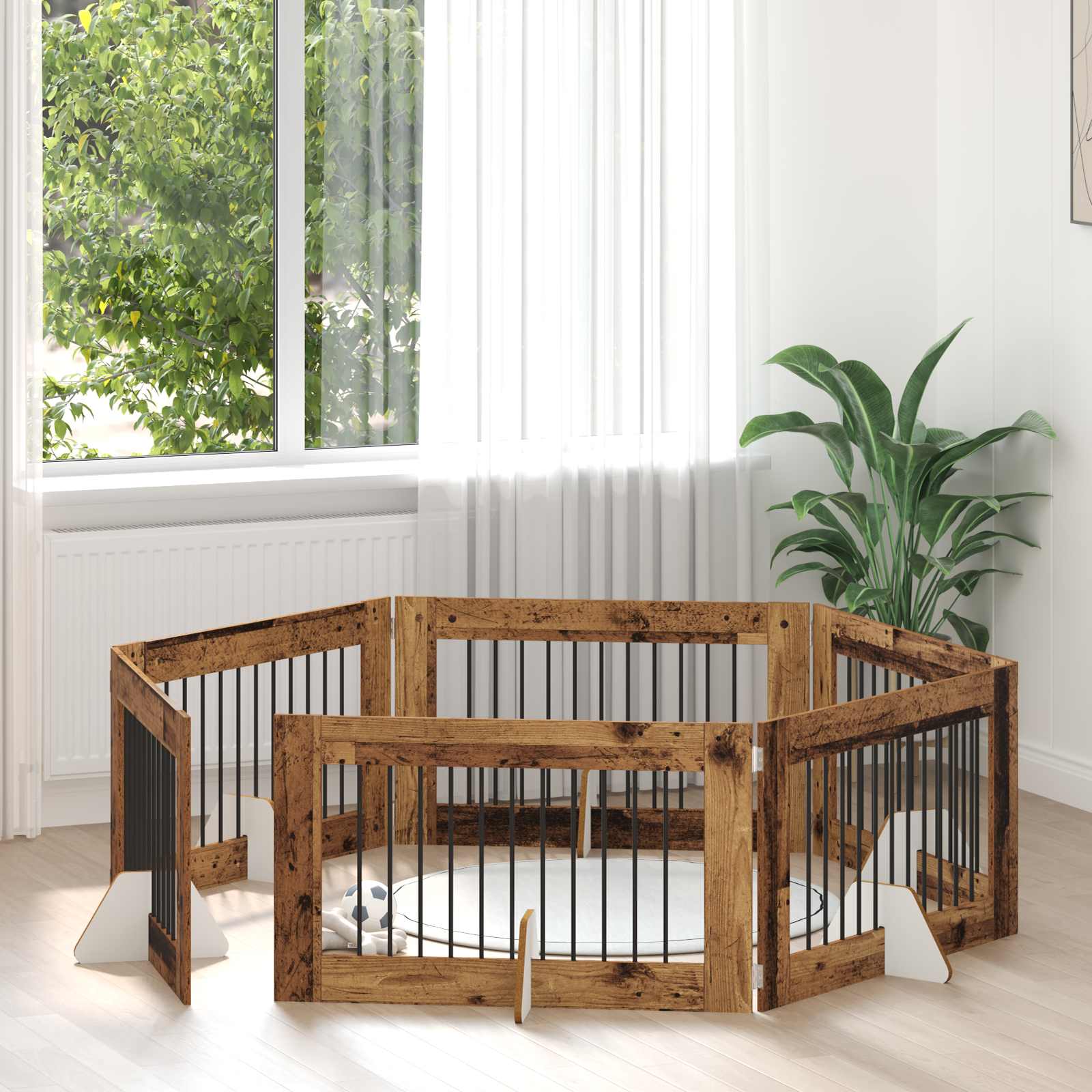 Hondenhekje met standaards 6 pcs Oud hout 100 x 60 cm is nu te koop bij PeponiXL, paradijselijk wonen!