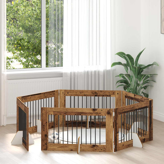 Hondenhekje met standaards 6 pcs Oud hout 100 x 60 cm is nu te koop bij PeponiXL, paradijselijk wonen!