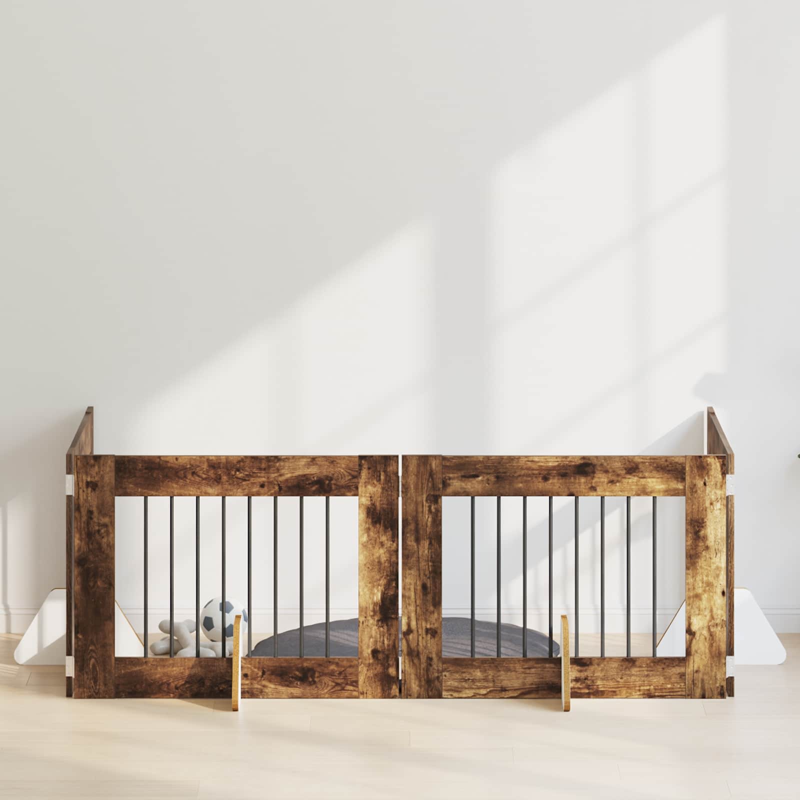 Hondenhekje met standaards 4 pcs Gerookt eiken 80 x 60 cm is nu te koop bij PeponiXL, paradijselijk wonen!