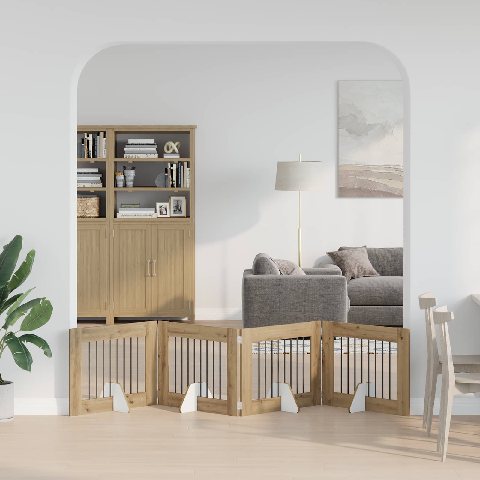 Opvouwbaar hondenhek met standaards 4 pcs Artisanaal eiken is nu te koop bij PeponiXL, paradijselijk wonen!