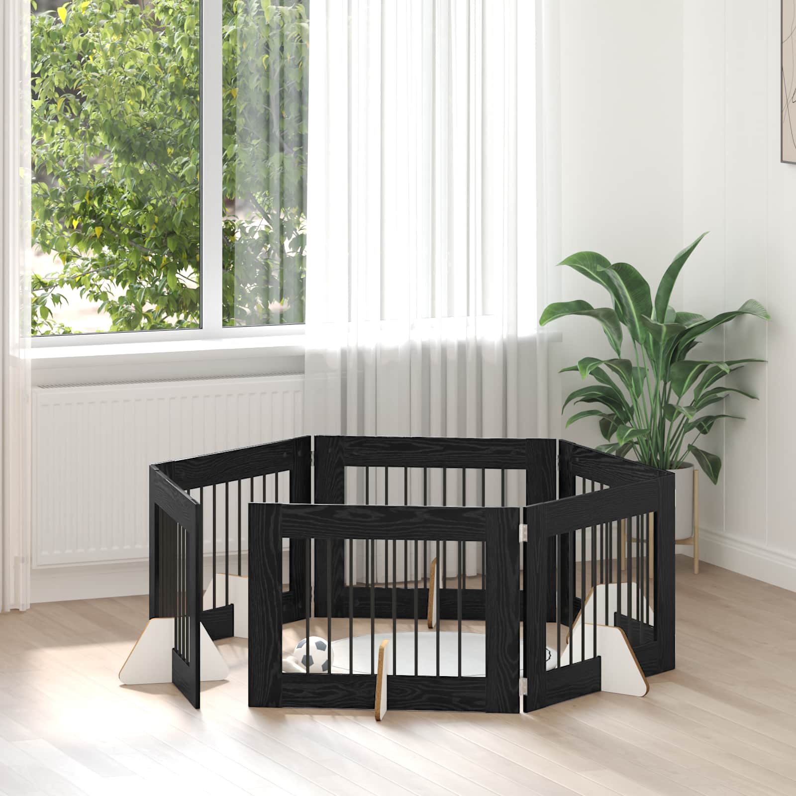 Hondenhekje met standaards 6 pcs Zwart eiken 80 x 60 cm is nu te koop bij PeponiXL, paradijselijk wonen!