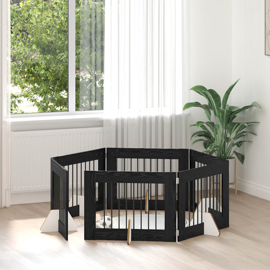 Hondenhekje met standaards 6 pcs Zwart eiken 80 x 60 cm is nu te koop bij PeponiXL, paradijselijk wonen!