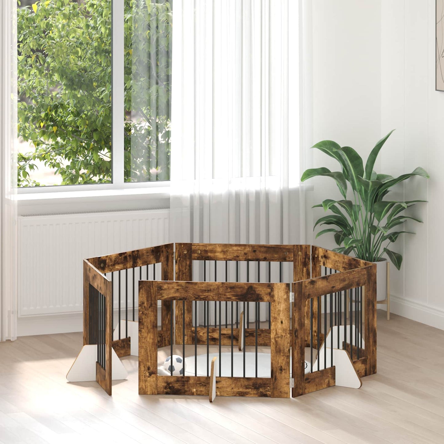 Hondenhekje met standaards 6 pcs Gerookt eiken 80 x 60 cm is nu te koop bij PeponiXL, paradijselijk wonen!