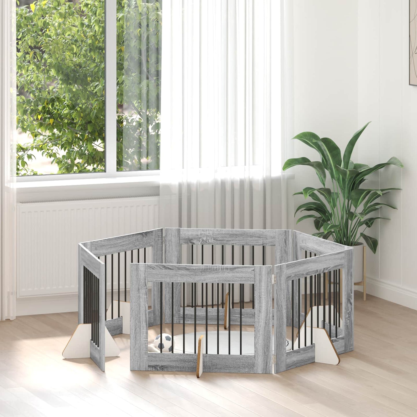 Hondenhekje met standaards 6 pcs Grijs sonoma 80 x 60 cm is nu te koop bij PeponiXL, paradijselijk wonen!