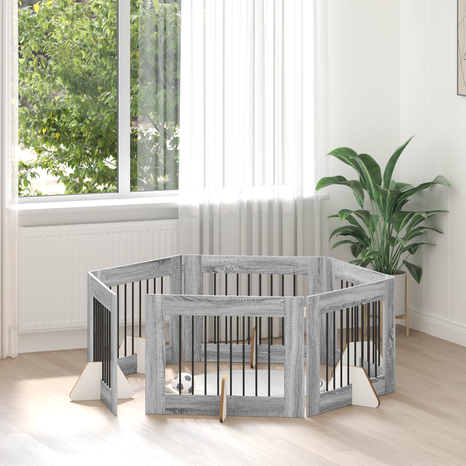 Hondenhekje met standaards 6 pcs Grijs sonoma 80 x 60 cm is nu te koop bij PeponiXL, paradijselijk wonen!