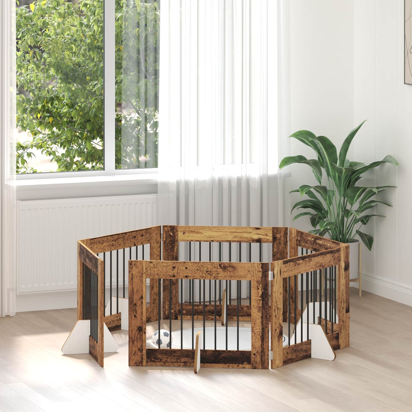 Hondenhekje met standaards 6 pcs Oud hout 80 x 60 cm is nu te koop bij PeponiXL, paradijselijk wonen!