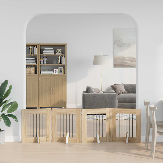 Opvouwbaar hondenhek met standaards 4 pcs Sonoma Eiken 241 cm is nu te koop bij PeponiXL, paradijselijk wonen!