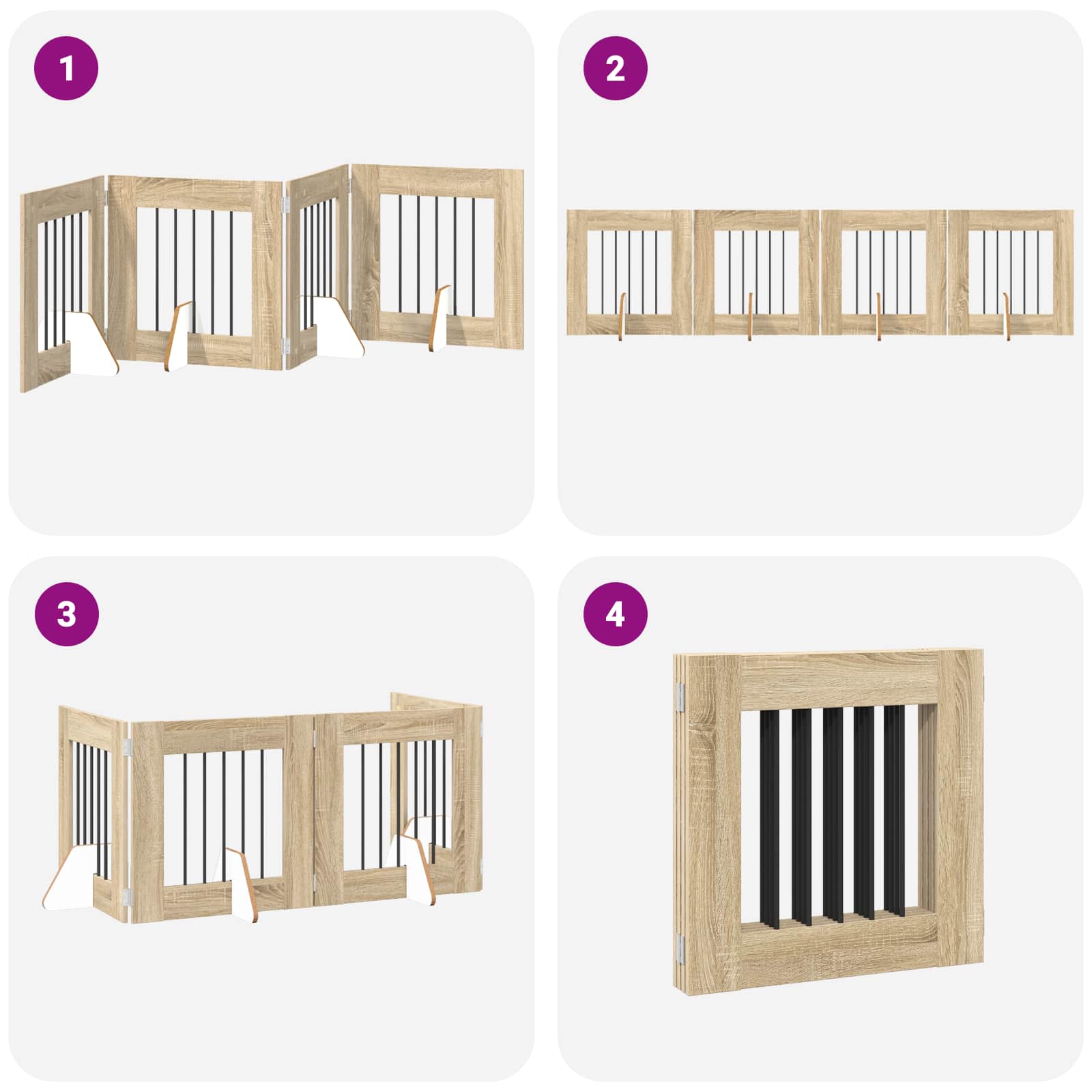 Opvouwbaar hondenhek met standaards 4 pcs Sonoma Eiken 241 cm is nu te koop bij PeponiXL, paradijselijk wonen!
