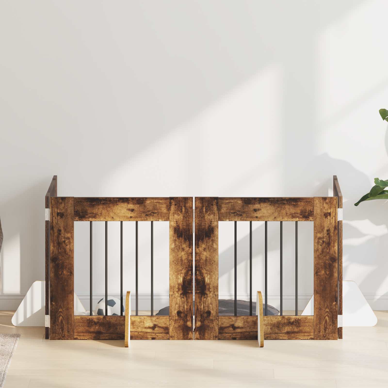Hondenhekje met standaards 4 pcs Gerookt eiken 60 x 60 cm is nu te koop bij PeponiXL, paradijselijk wonen!