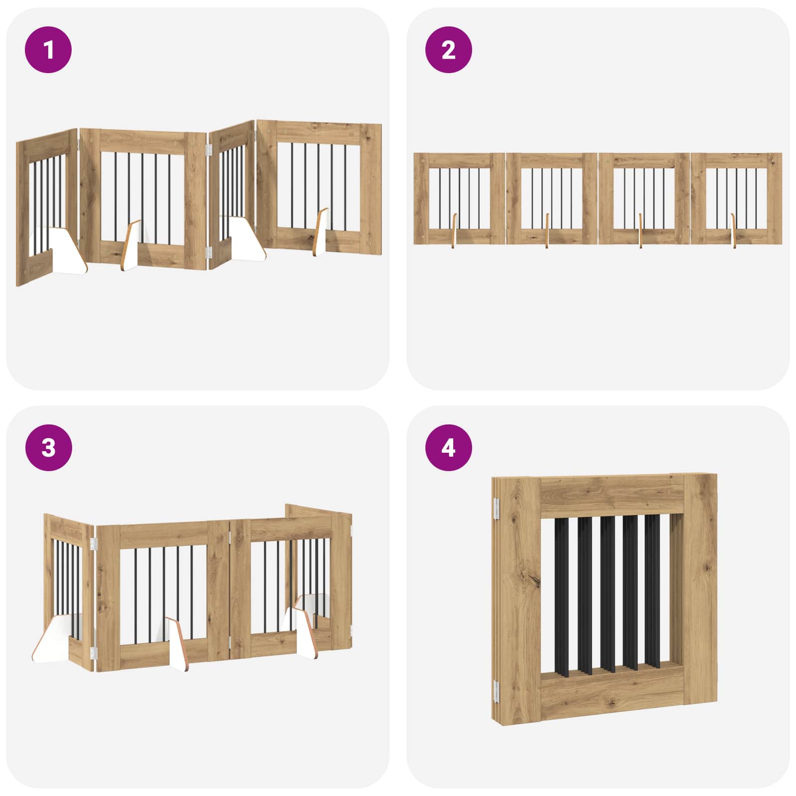 Opvouwbaar hondenhek met standaards 4 pcs Artisanaal eiken is nu te koop bij PeponiXL, paradijselijk wonen!