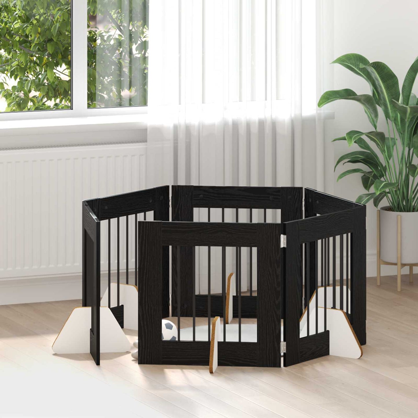 Hondenhekje met standaards 6 pcs Zwart eiken 60 x 60 cm is nu te koop bij PeponiXL, paradijselijk wonen!