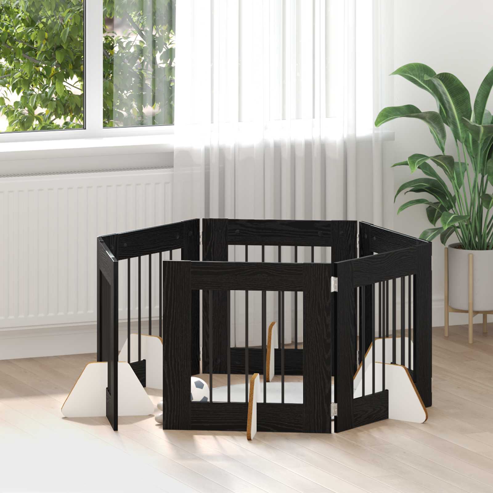 Hondenhekje met standaards 6 pcs Zwart eiken 60 x 60 cm is nu te koop bij PeponiXL, paradijselijk wonen!