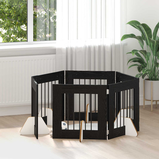 Hondenhekje met standaards 6 pcs Zwart eiken 60 x 60 cm is nu te koop bij PeponiXL, paradijselijk wonen!