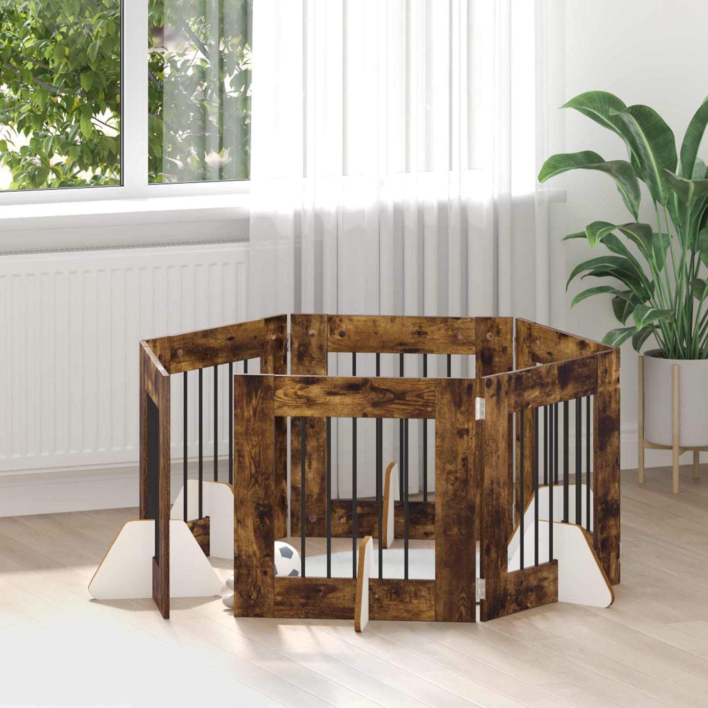 Hondenhekje met standaards 6 pcs Gerookt eiken 60 x 60 cm is nu te koop bij PeponiXL, paradijselijk wonen!