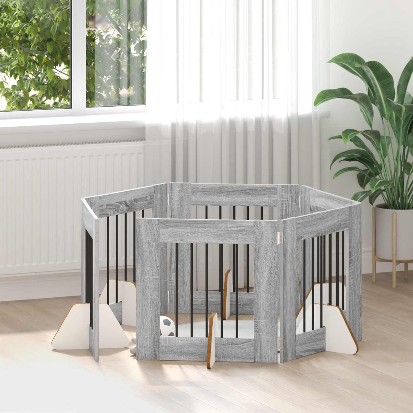 Hondenhekje met standaards 6 pcs Grijs sonoma 60 x 60 cm is nu te koop bij PeponiXL, paradijselijk wonen!