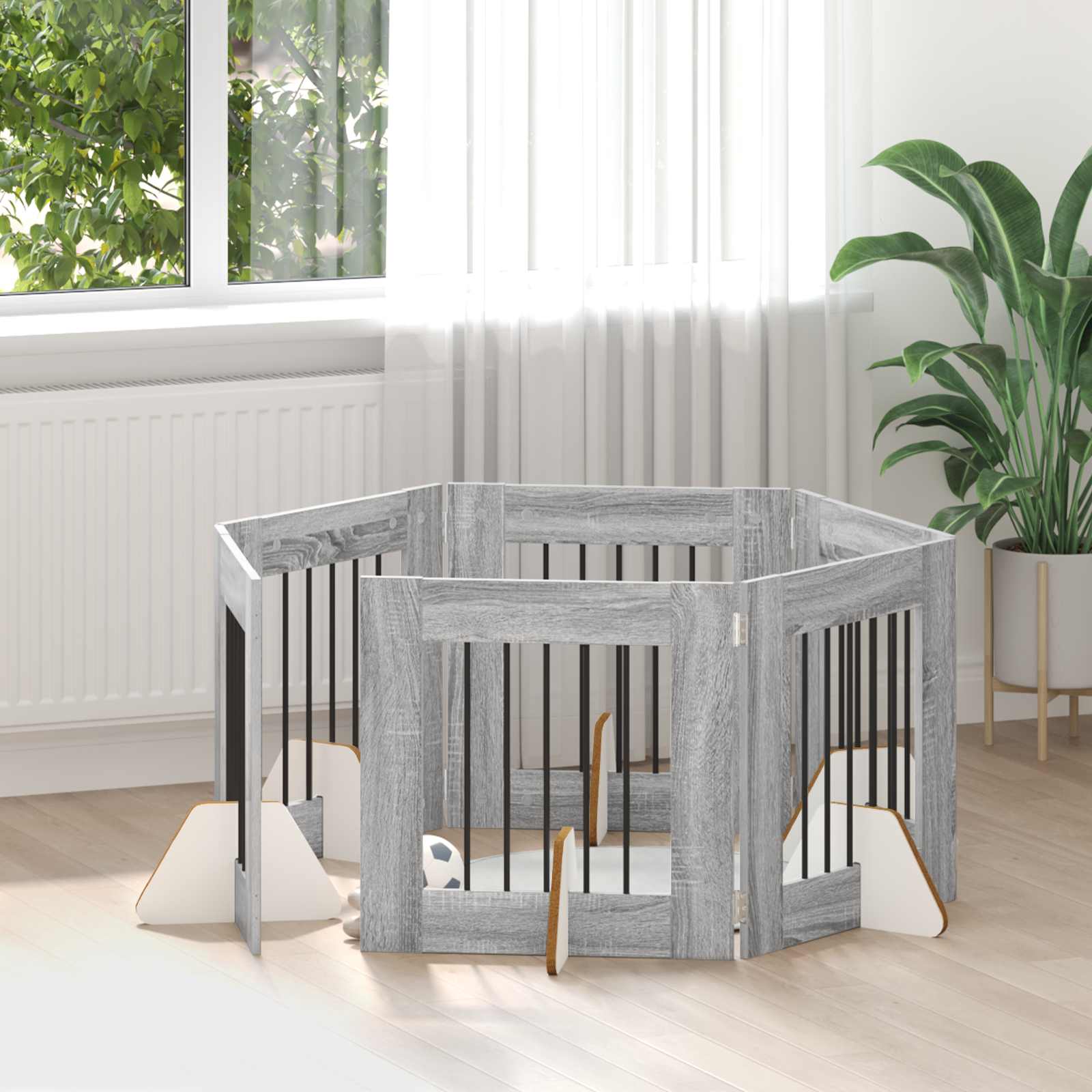 Hondenhekje met standaards 6 pcs Grijs sonoma 60 x 60 cm is nu te koop bij PeponiXL, paradijselijk wonen!