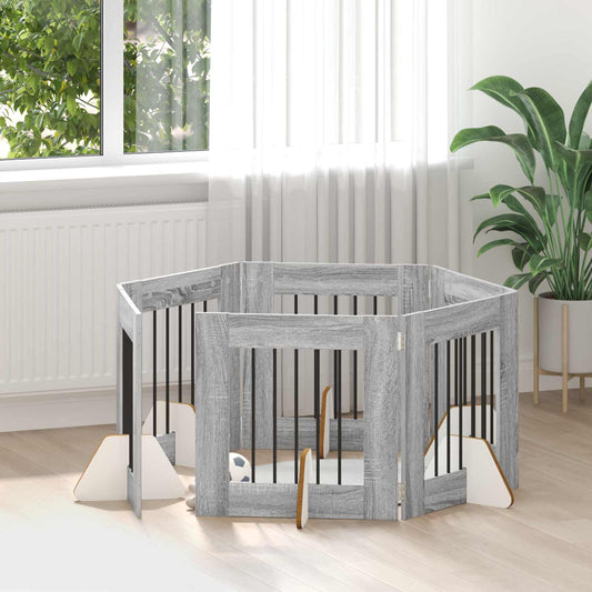 Hondenhekje met standaards 6 pcs Grijs sonoma 60 x 60 cm is nu te koop bij PeponiXL, paradijselijk wonen!