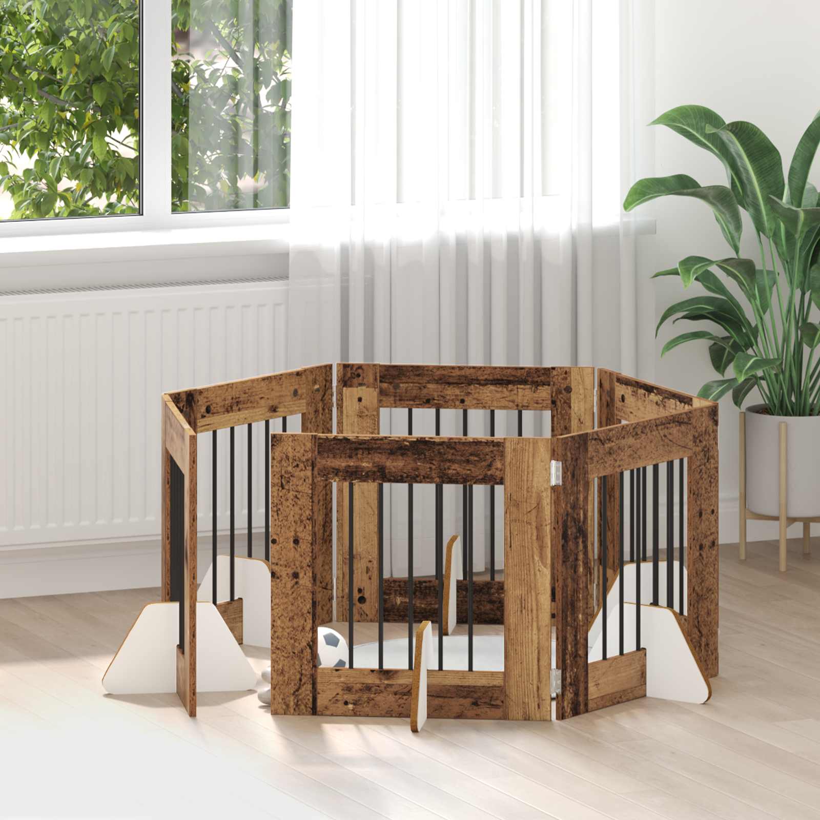Hondenhekje met standaards 6 pcs Oud hout 60 x 60 cm is nu te koop bij PeponiXL, paradijselijk wonen!