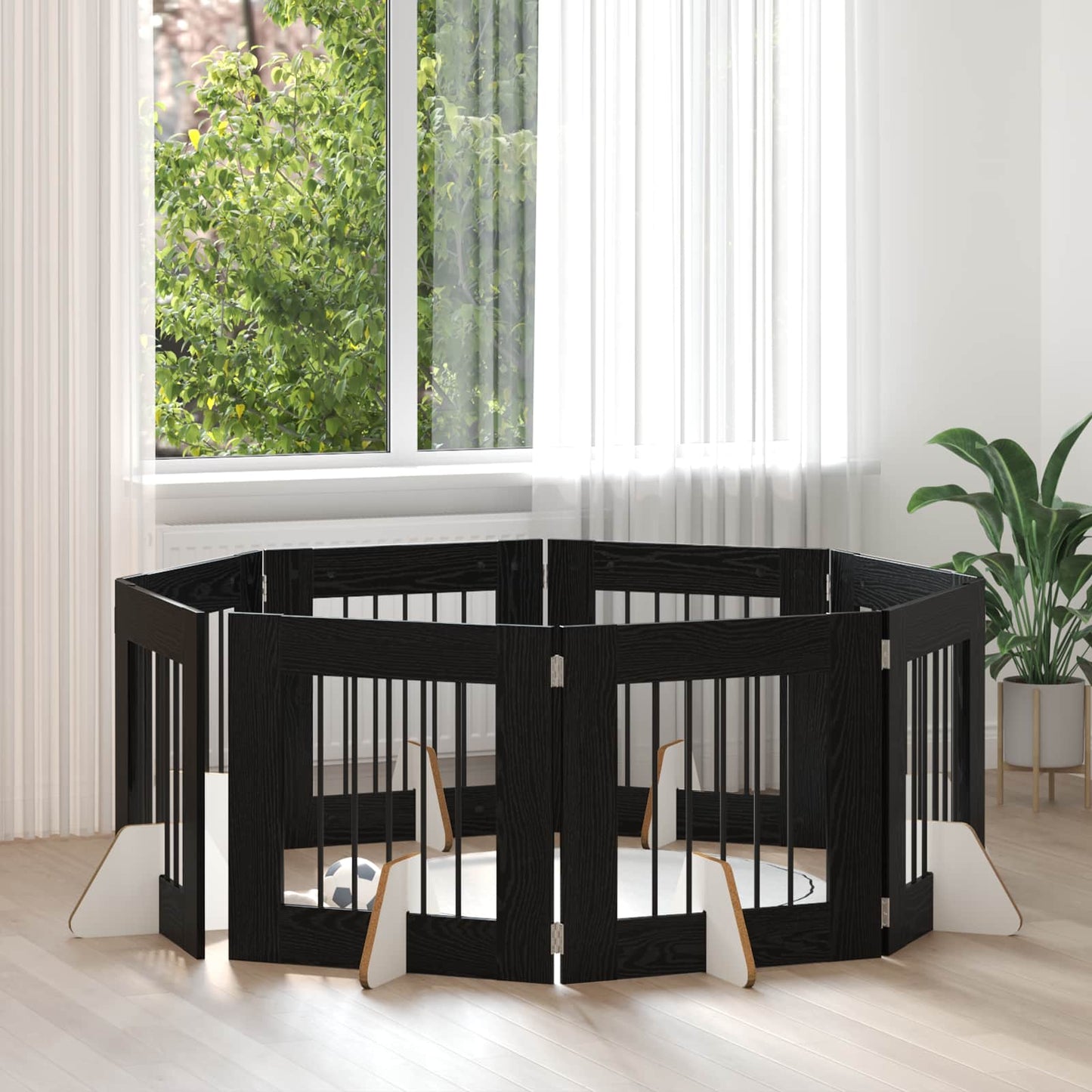 Hondenhekje met standaards 8 pcs Zwart eiken 60 x 60 cm is nu te koop bij PeponiXL, paradijselijk wonen!