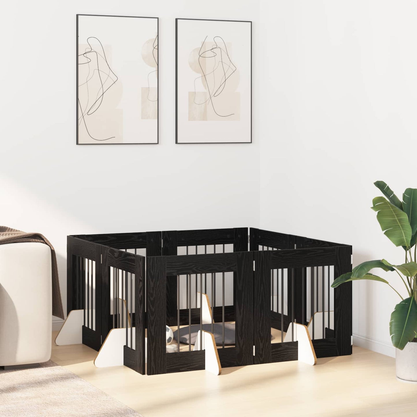 Hondenhekje met standaards 8 pcs Zwart eiken 60 x 60 cm is nu te koop bij PeponiXL, paradijselijk wonen!
