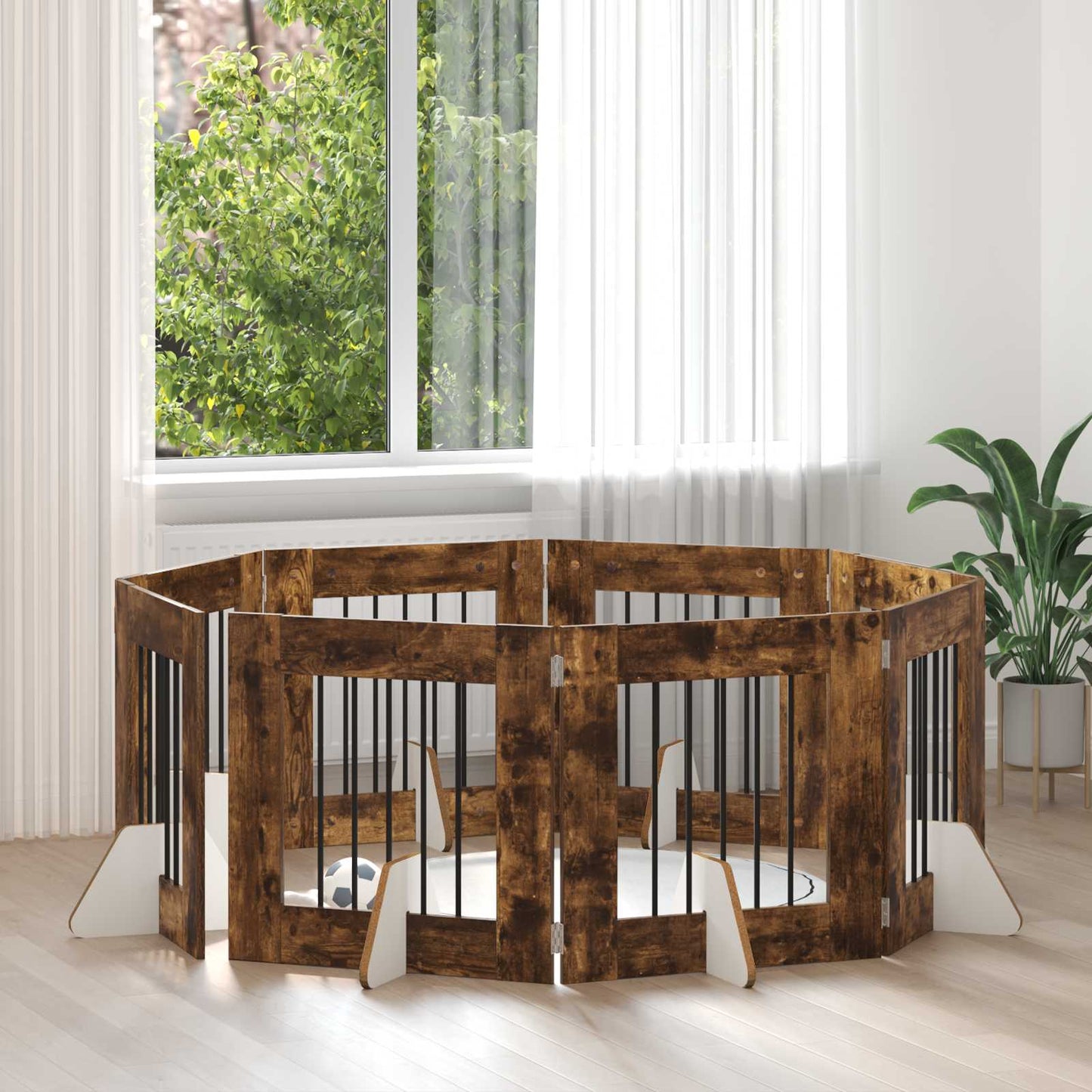 Hondenhekje met standaards 8 pcs Gerookt eiken 60 x 60 cm is nu te koop bij PeponiXL, paradijselijk wonen!