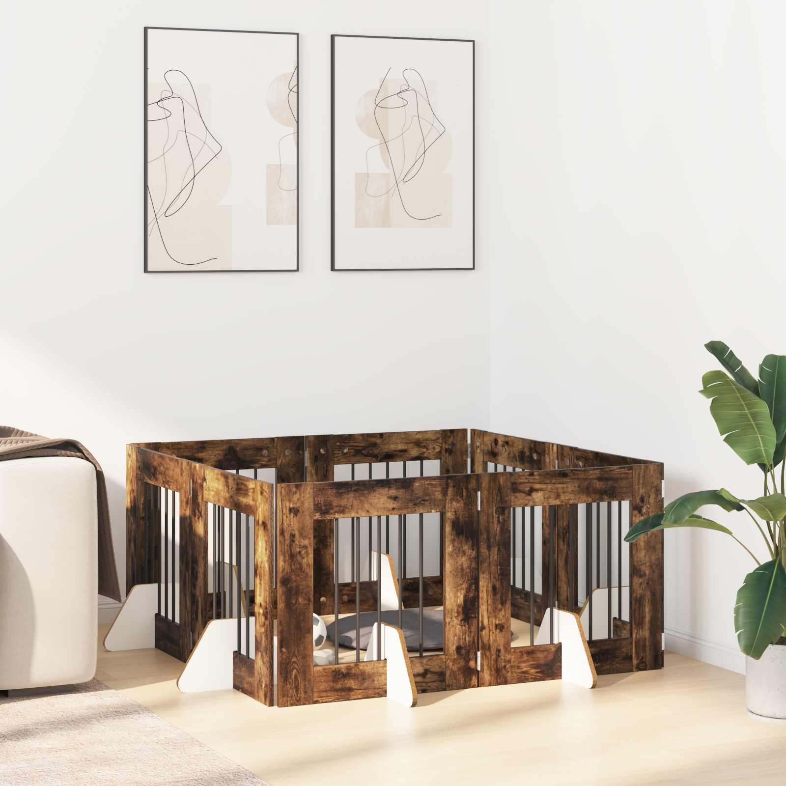 Hondenhekje met standaards 8 pcs Gerookt eiken 60 x 60 cm is nu te koop bij PeponiXL, paradijselijk wonen!