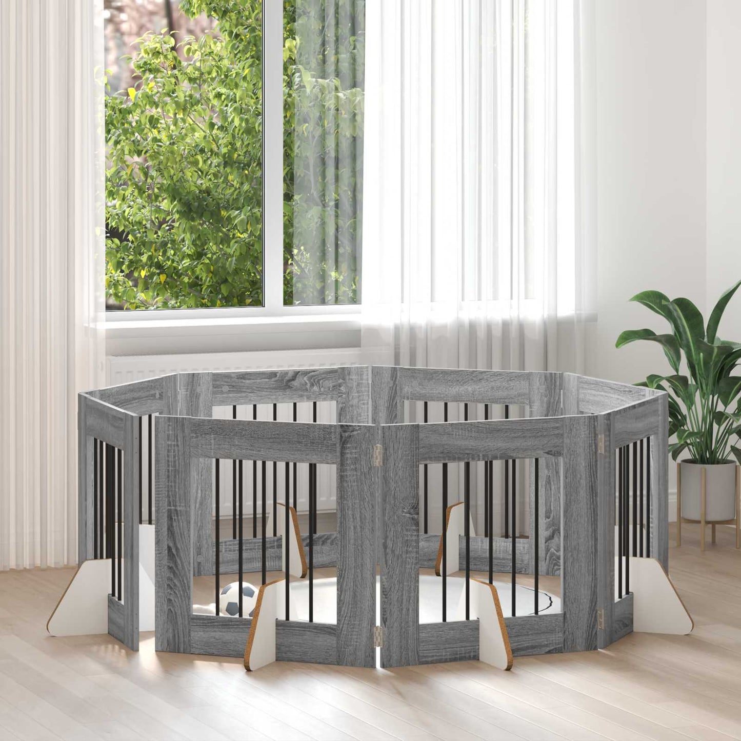 Hondenhekje met standaards 8 pcs Grijs sonoma 60 x 60 cm is nu te koop bij PeponiXL, paradijselijk wonen!