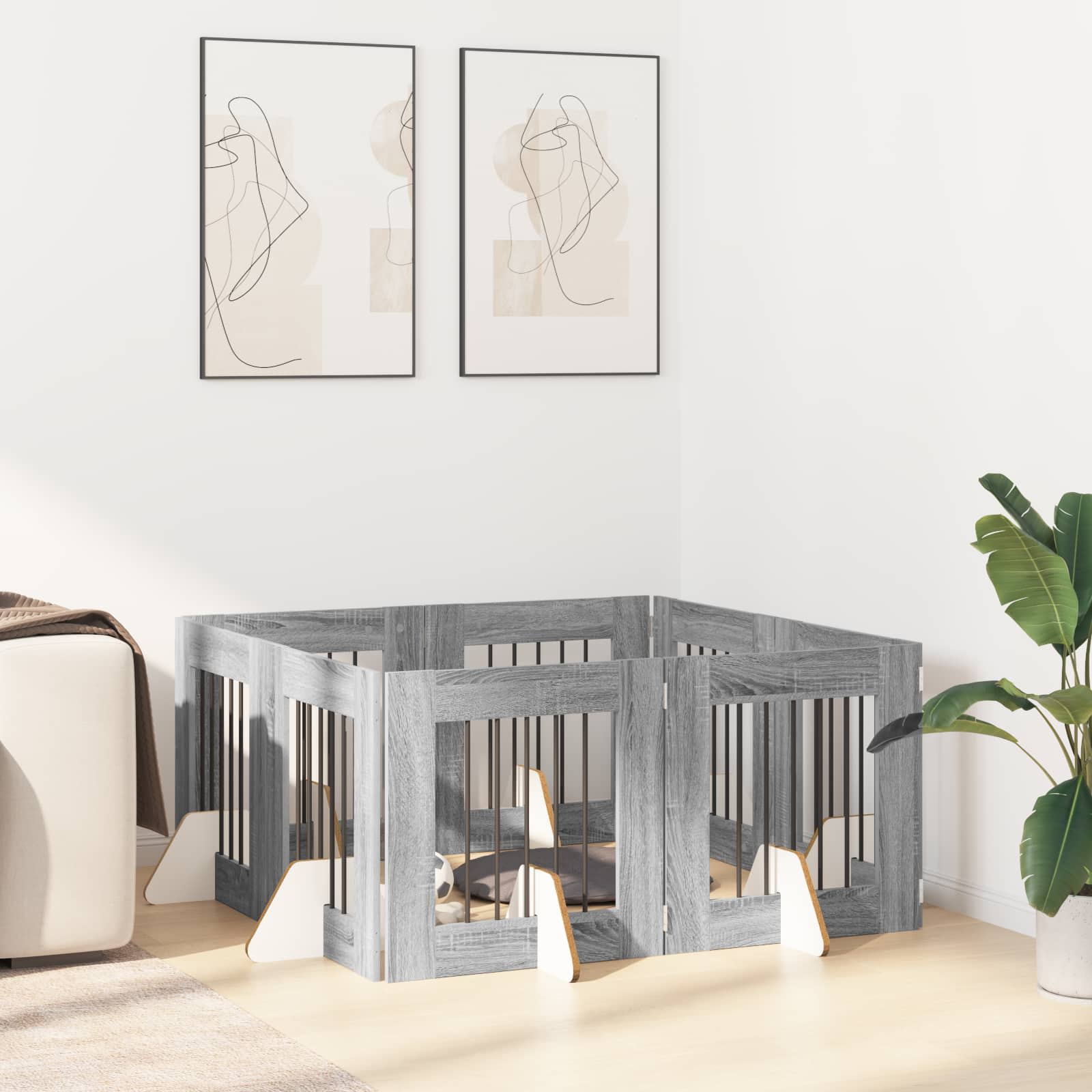 Hondenhekje met standaards 8 pcs Grijs sonoma 60 x 60 cm is nu te koop bij PeponiXL, paradijselijk wonen!
