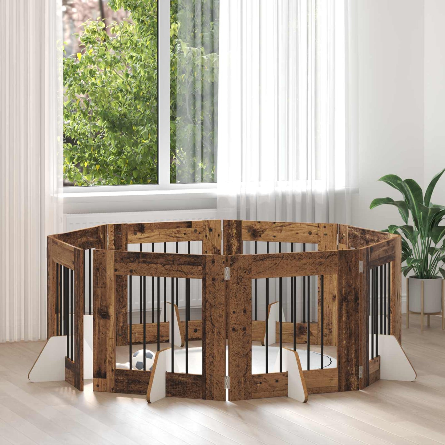 Hondenhekje met standaards 8 pcs Oud hout 60 x 60 cm is nu te koop bij PeponiXL, paradijselijk wonen!