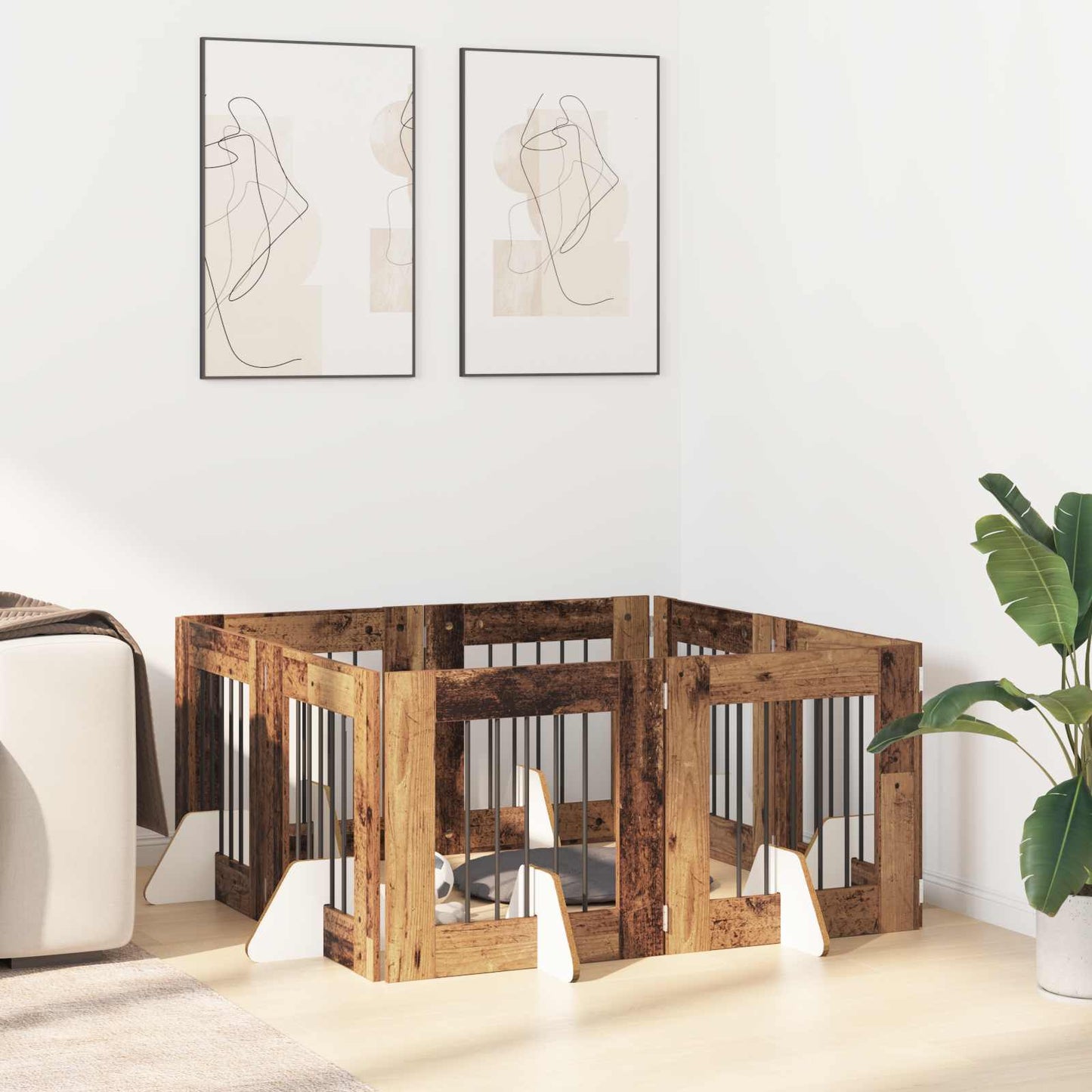 Hondenhekje met standaards 8 pcs Oud hout 60 x 60 cm is nu te koop bij PeponiXL, paradijselijk wonen!