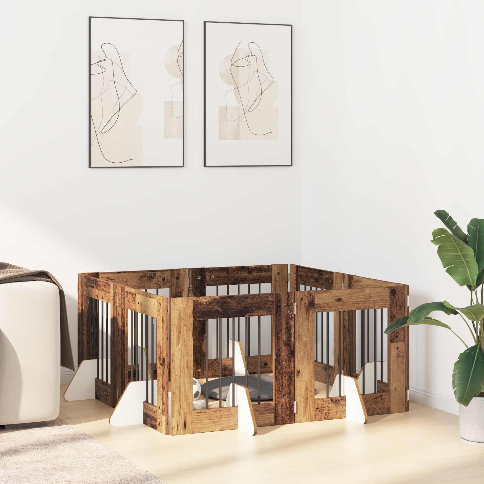 Hondenhekje met standaards 8 pcs Oud hout 60 x 60 cm is nu te koop bij PeponiXL, paradijselijk wonen!