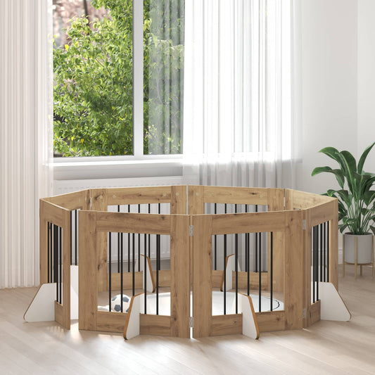Opvouwbaar hondenhek met standaards 8 pcs Artisanaal eiken is nu te koop bij PeponiXL, paradijselijk wonen!