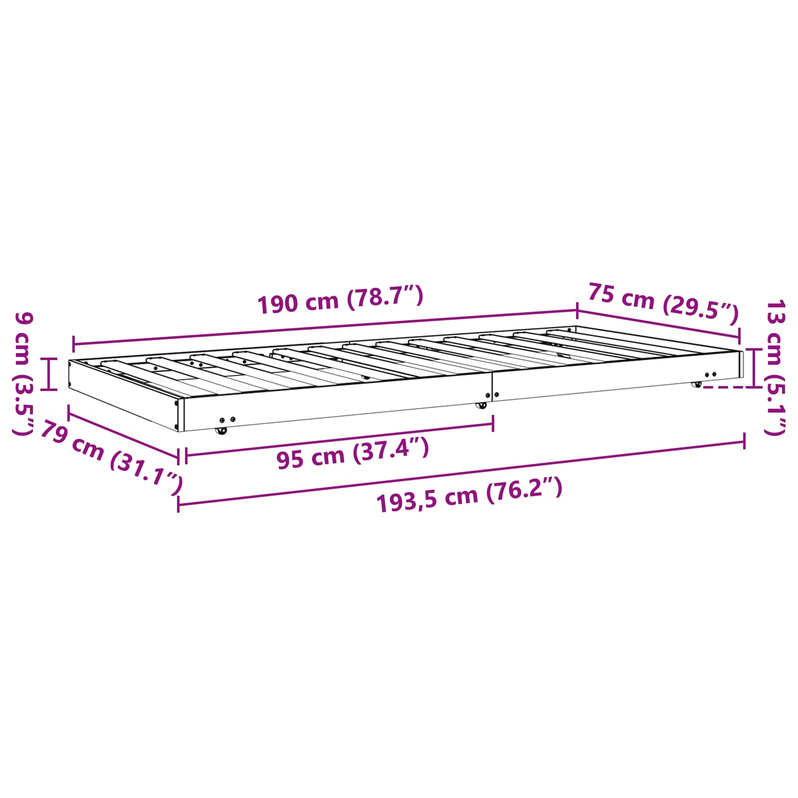 Bedframe Wasbruin 70 x 190 cm Massief grenenhout is nu te koop bij PeponiXL, paradijselijk wonen!