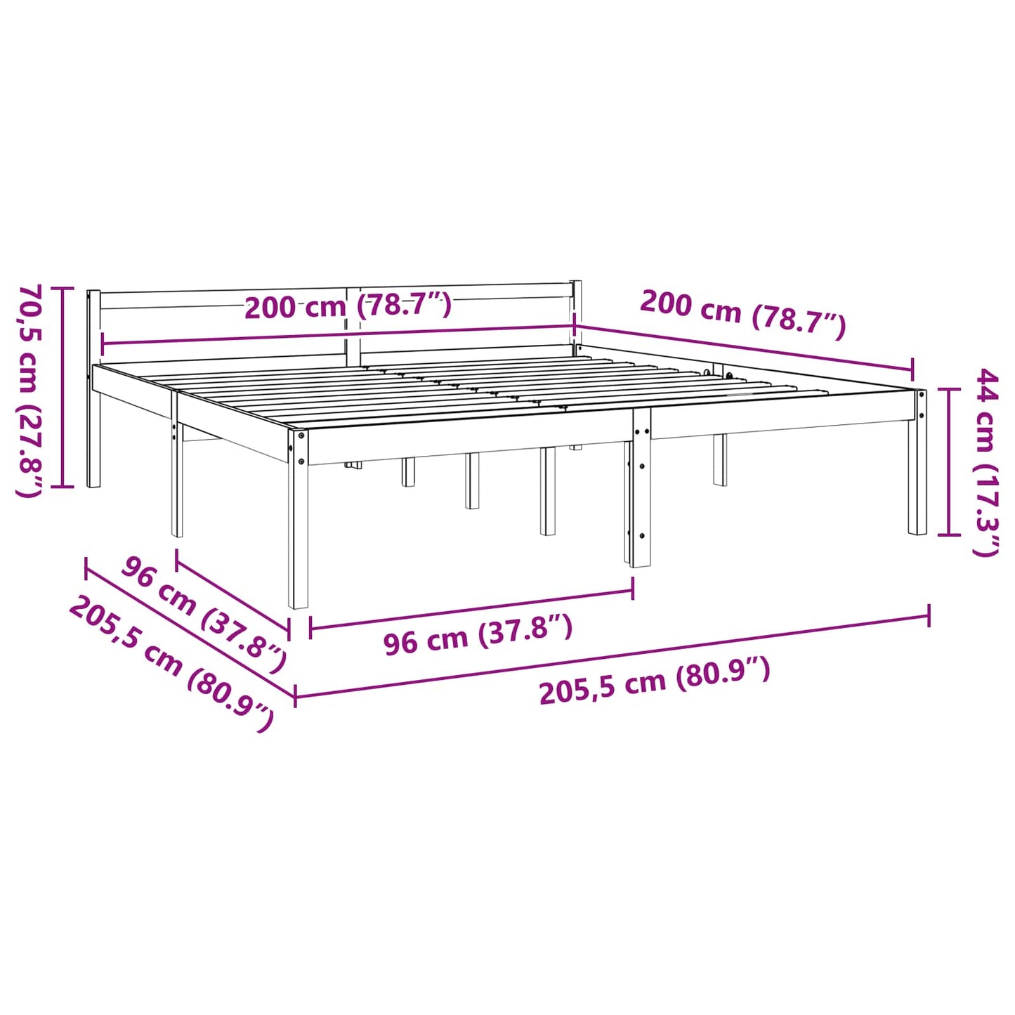 Bedframe Wasbruin 200 x 200 cm Massief grenenhout is nu te koop bij PeponiXL, paradijselijk wonen!