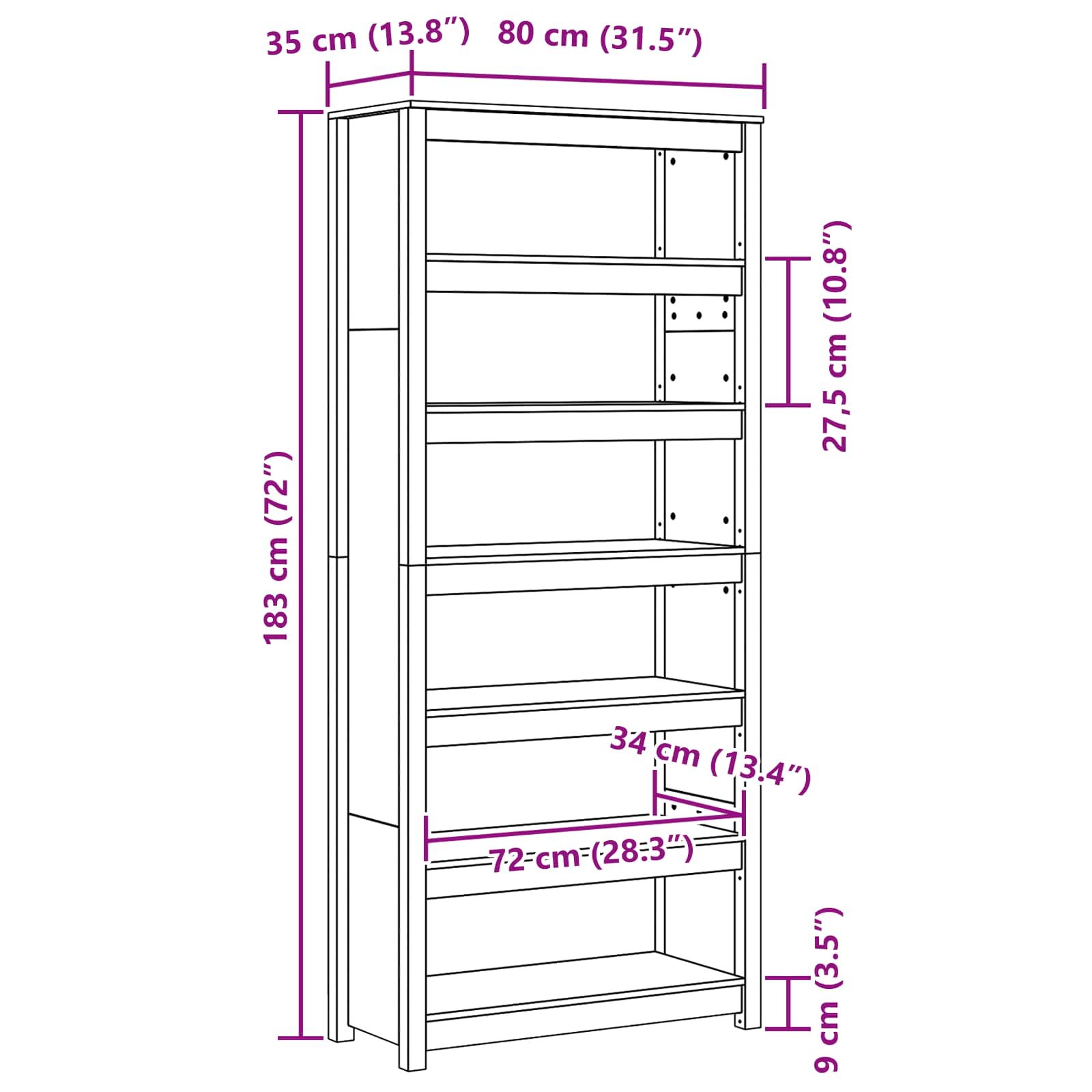 Boekenkast Wasbruin 80 x 35 x 183 cm Massief grenenhout is nu te koop bij PeponiXL, paradijselijk wonen!