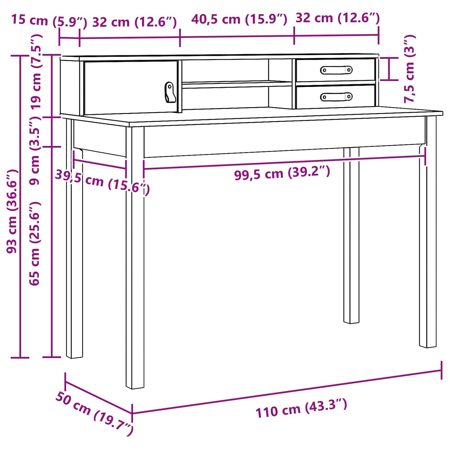 Bureau met lade Wasbruin 110 x 50 x 93 cm Massief Grenen Hout is nu te koop bij PeponiXL, paradijselijk wonen!