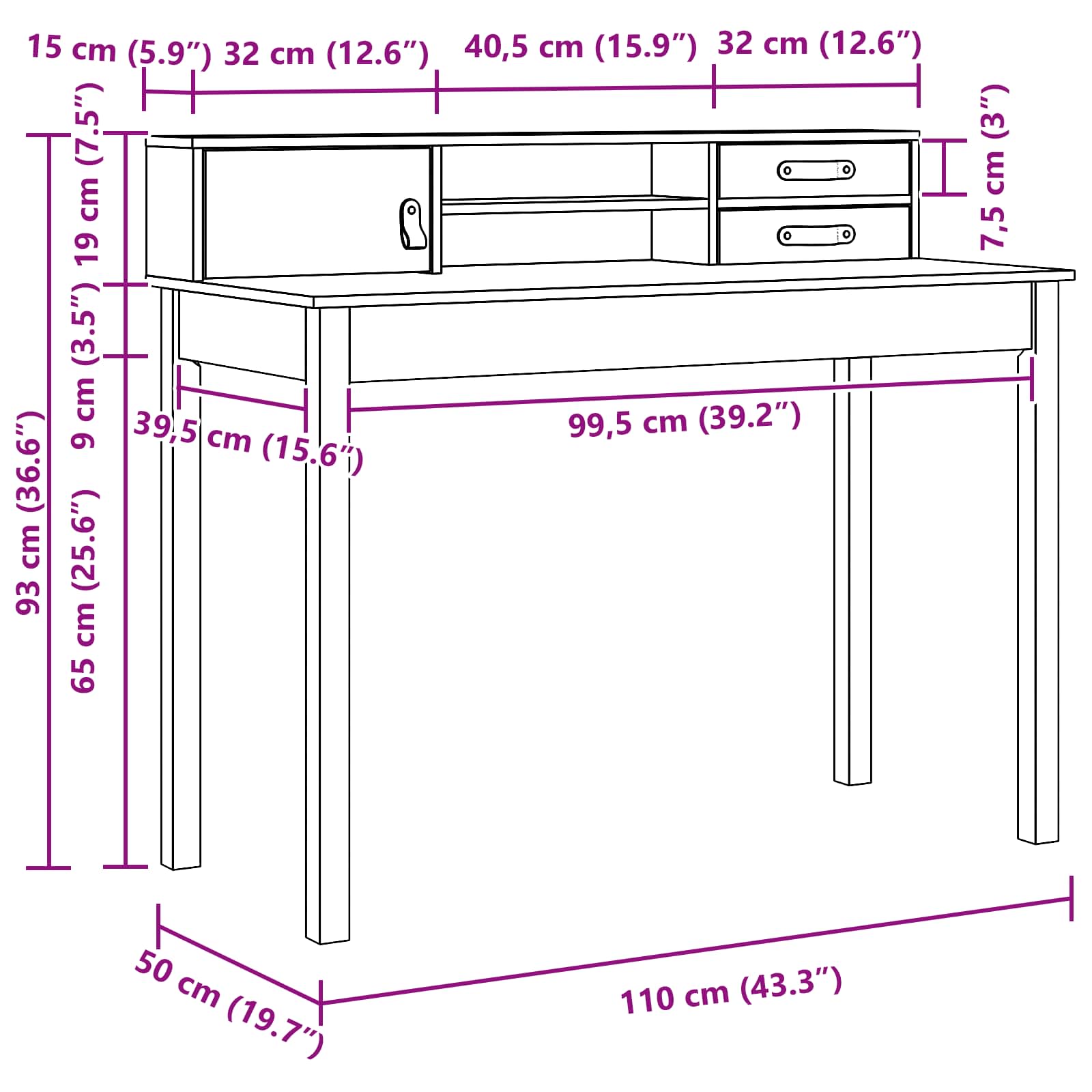Bureau met lade Wasbruin 110 x 50 x 93 cm Massief Grenen Hout is nu te koop bij PeponiXL, paradijselijk wonen!