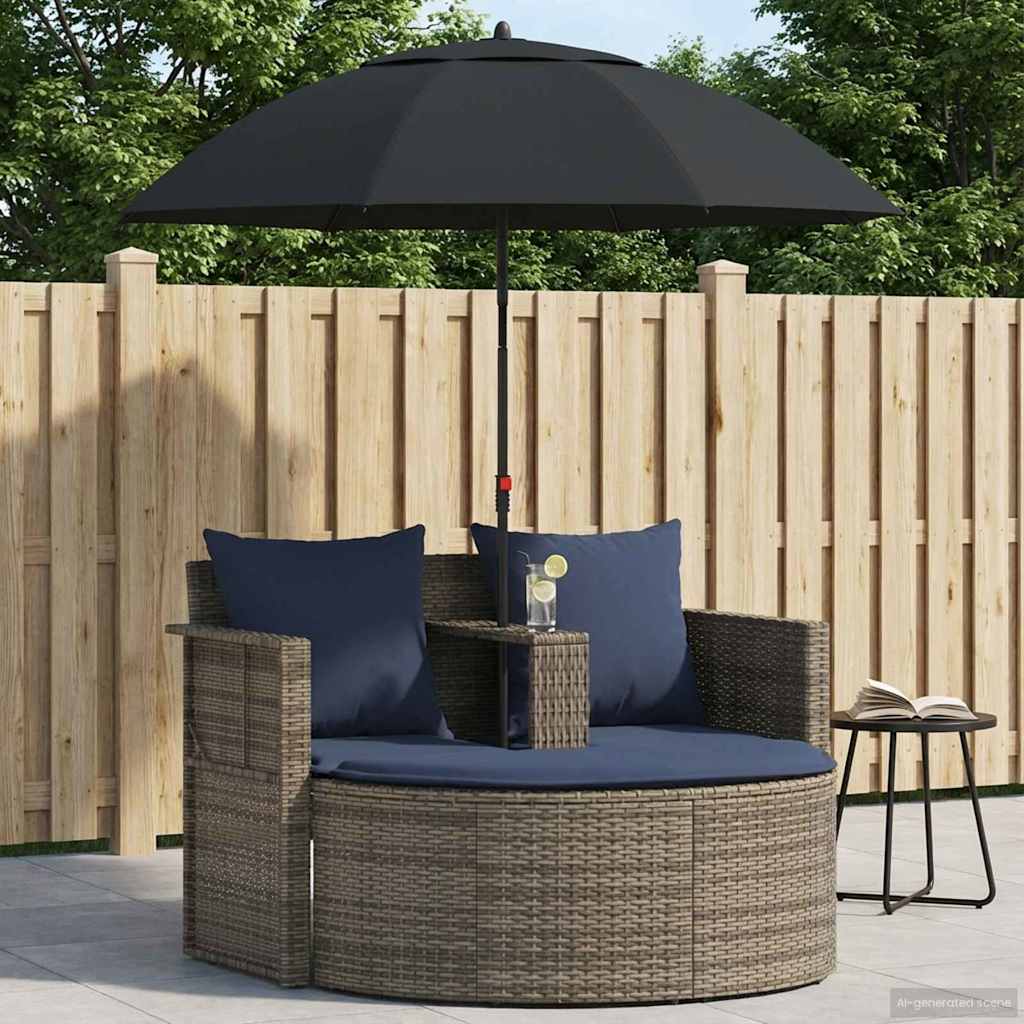 Tuinbank met kussen 8 pcs Grijs en Marineblauw poly rattan is nu te koop bij PeponiXL, paradijselijk wonen!