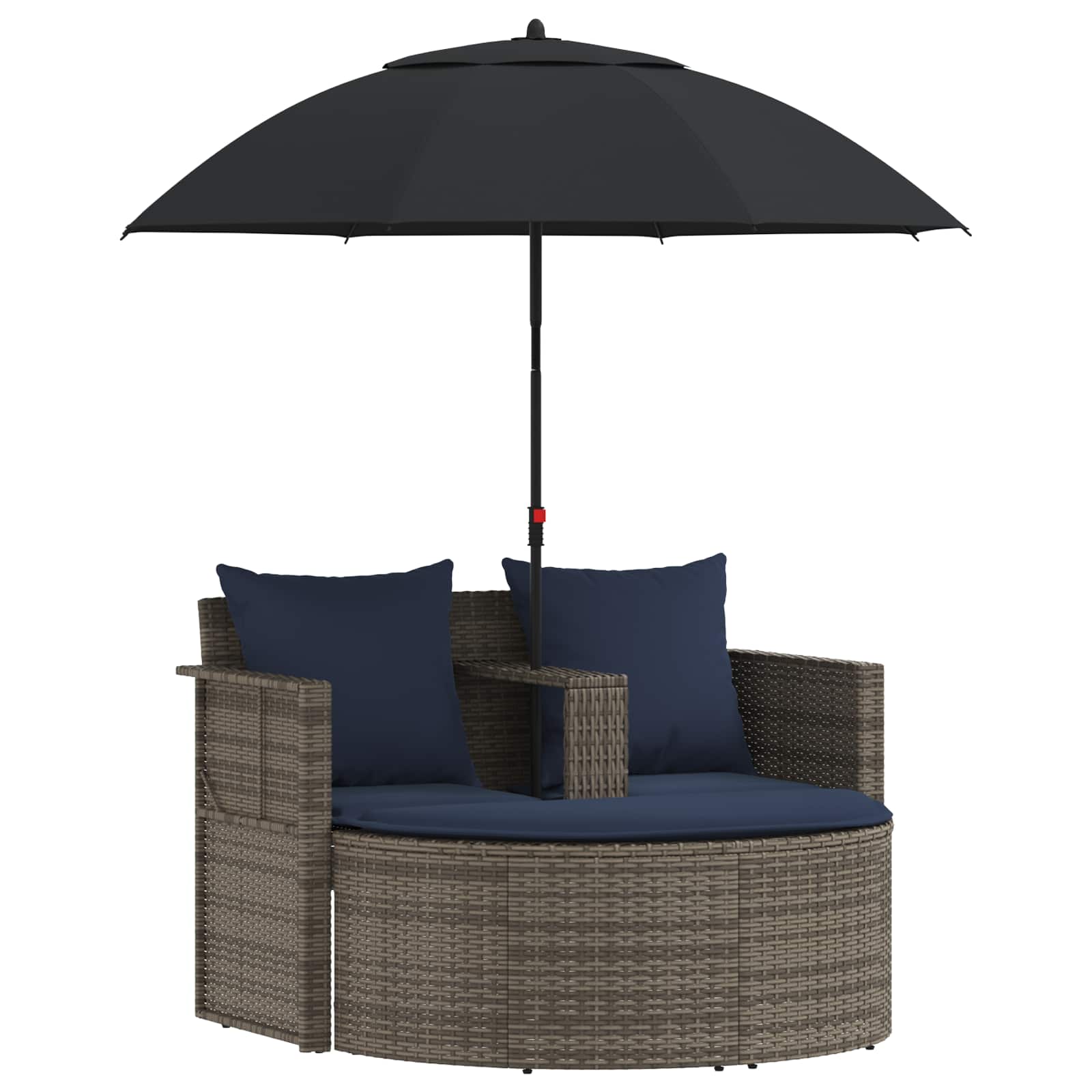 Tuinbank met kussen 8 pcs Grijs en Marineblauw poly rattan is nu te koop bij PeponiXL, paradijselijk wonen!