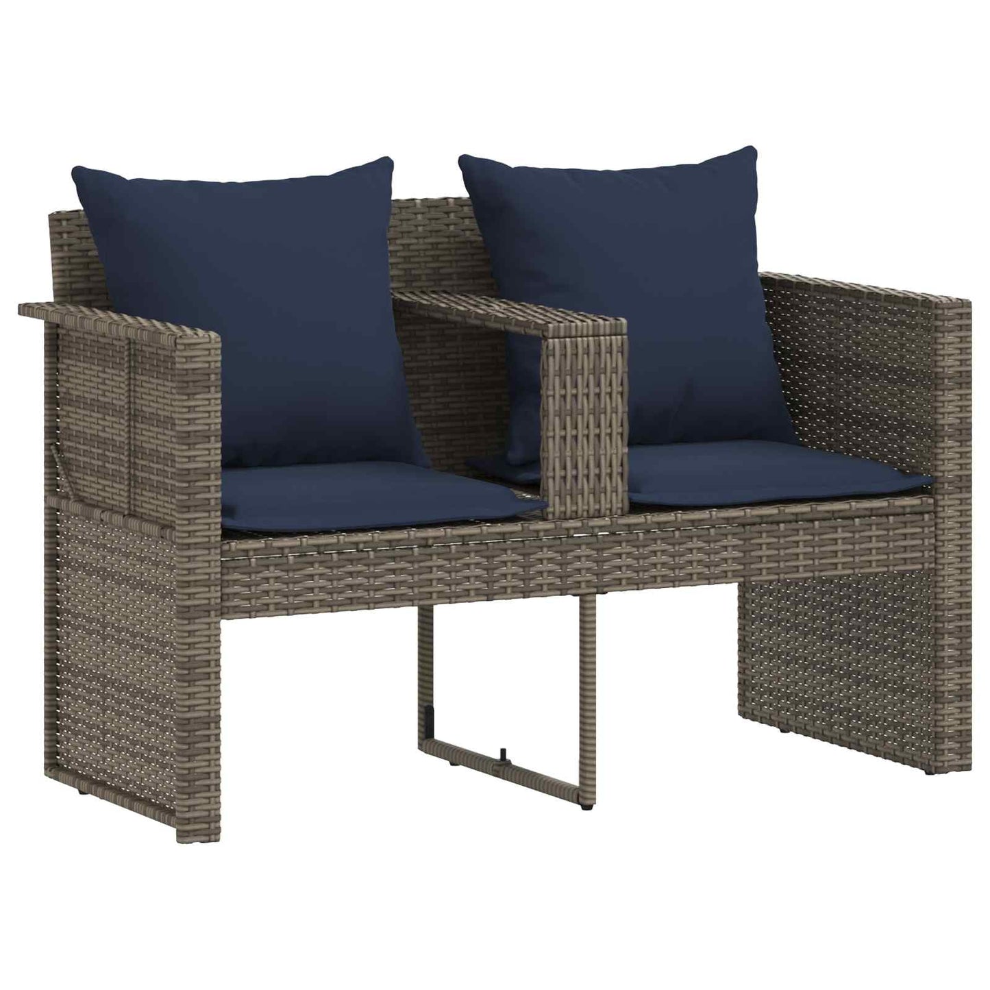 Tuinbank met kussen 8 pcs Grijs en Marineblauw poly rattan is nu te koop bij PeponiXL, paradijselijk wonen!