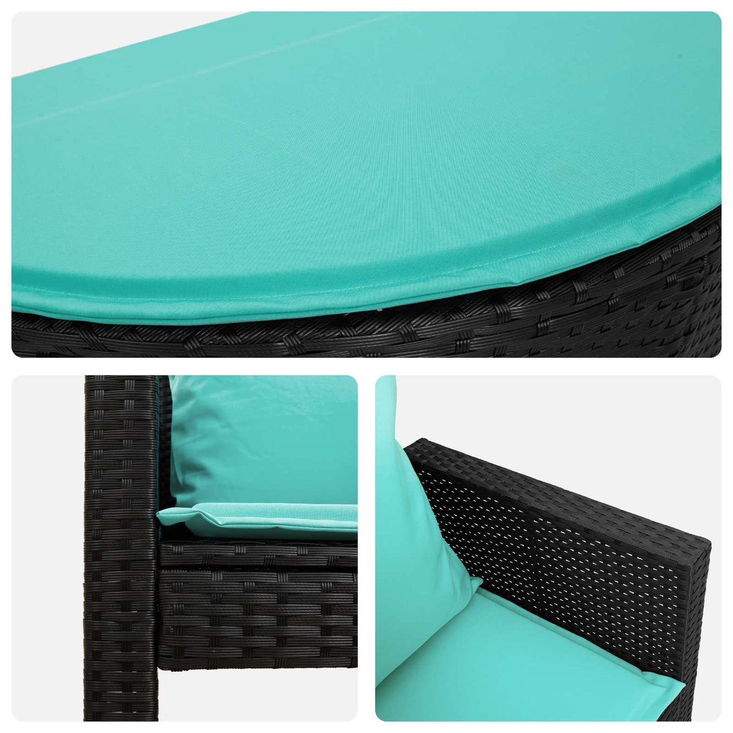 Tuinbank met kussen 8 pcs Zwart en Turquoise poly rattan is nu te koop bij PeponiXL, paradijselijk wonen!